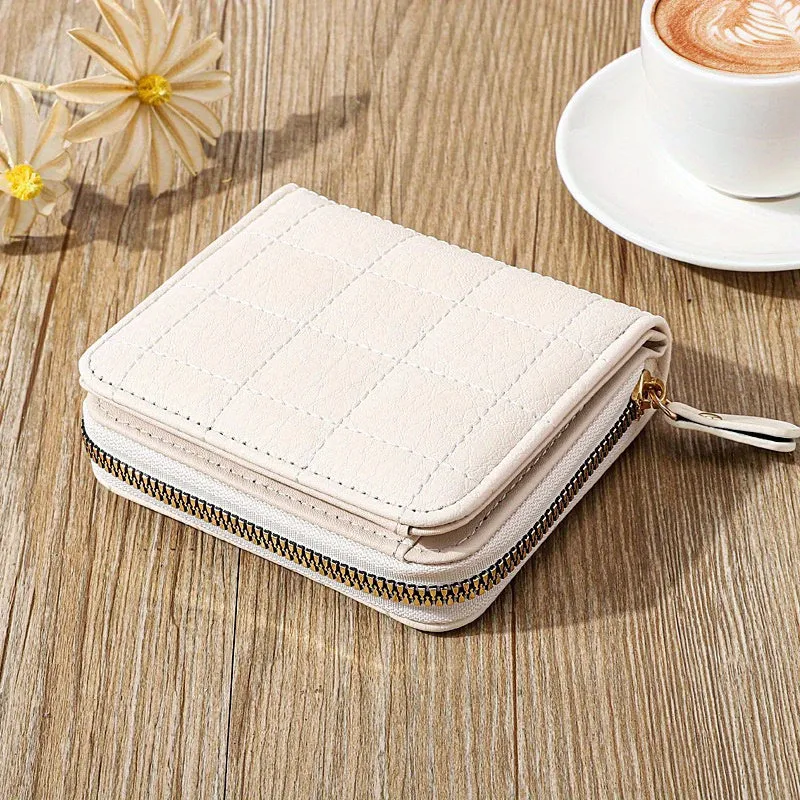 1 Pc Mini Minimalist Short Wallet, Solid Color Zipper Around Coin Purse, Versatile Credit Card Holder