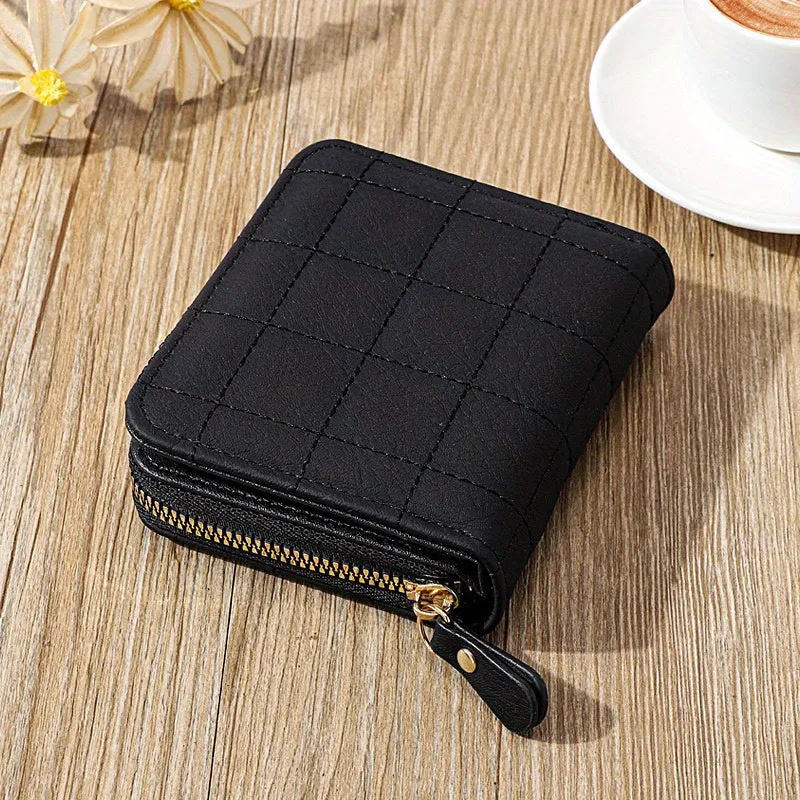 1 Pc Mini Minimalist Short Wallet, Solid Color Zipper Around Coin Purse, Versatile Credit Card Holder