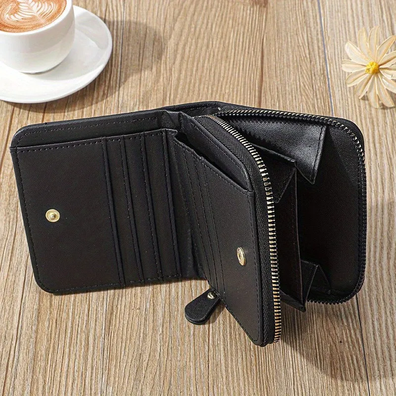 1 Pc Mini Minimalist Short Wallet, Solid Color Zipper Around Coin Purse, Versatile Credit Card Holder