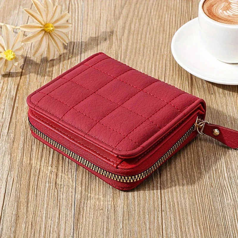 1 Pc Mini Minimalist Short Wallet, Solid Color Zipper Around Coin Purse, Versatile Credit Card Holder