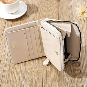 1 Pc Mini Minimalist Short Wallet, Solid Color Zipper Around Coin Purse, Versatile Credit Card Holder