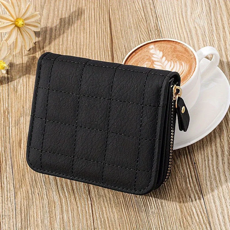 1 Pc Mini Minimalist Short Wallet, Solid Color Zipper Around Coin Purse, Versatile Credit Card Holder