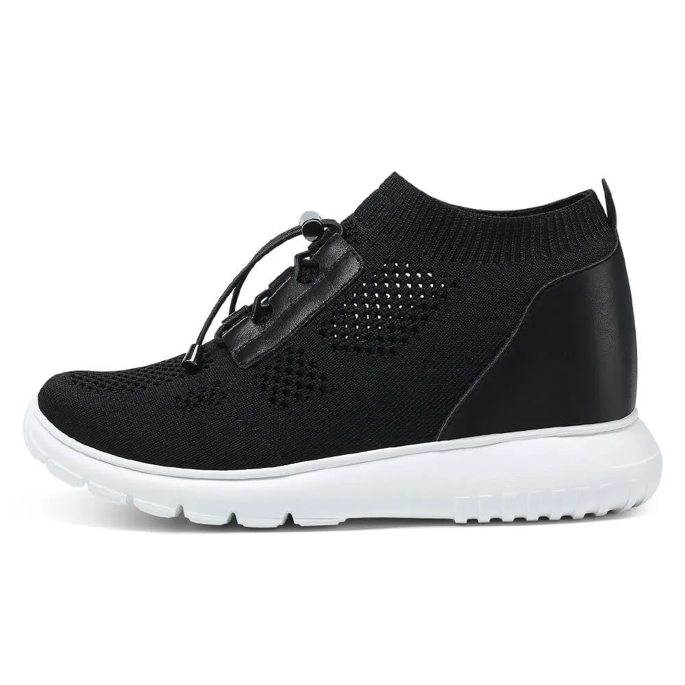 8cm / 3.15 Inches CMR CHAMARIPA Elevator Sneakers For Women - Sneakers To Look Taller - Black Knit Sneakers 8cm / 3.15 Inches