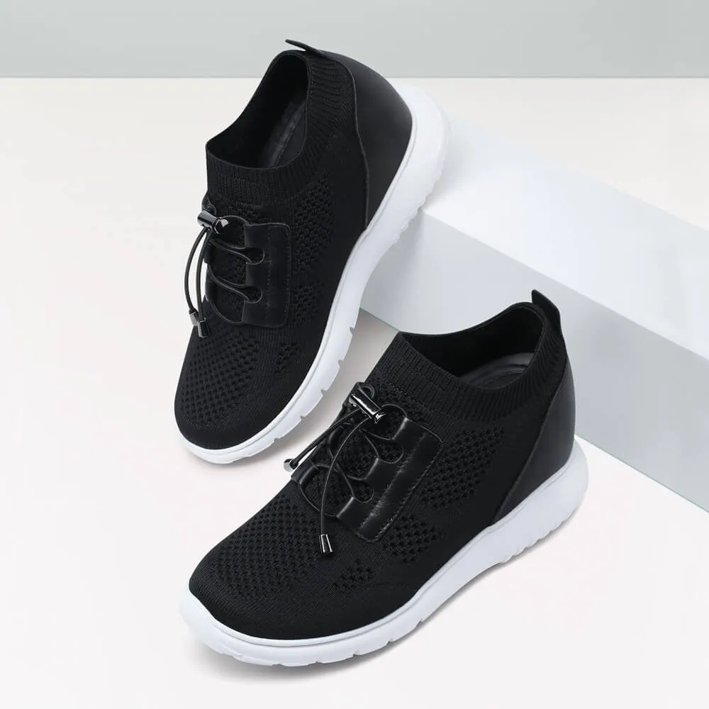 8cm / 3.15 Inches CMR CHAMARIPA Elevator Sneakers For Women - Sneakers To Look Taller - Black Knit Sneakers 8cm / 3.15 Inches