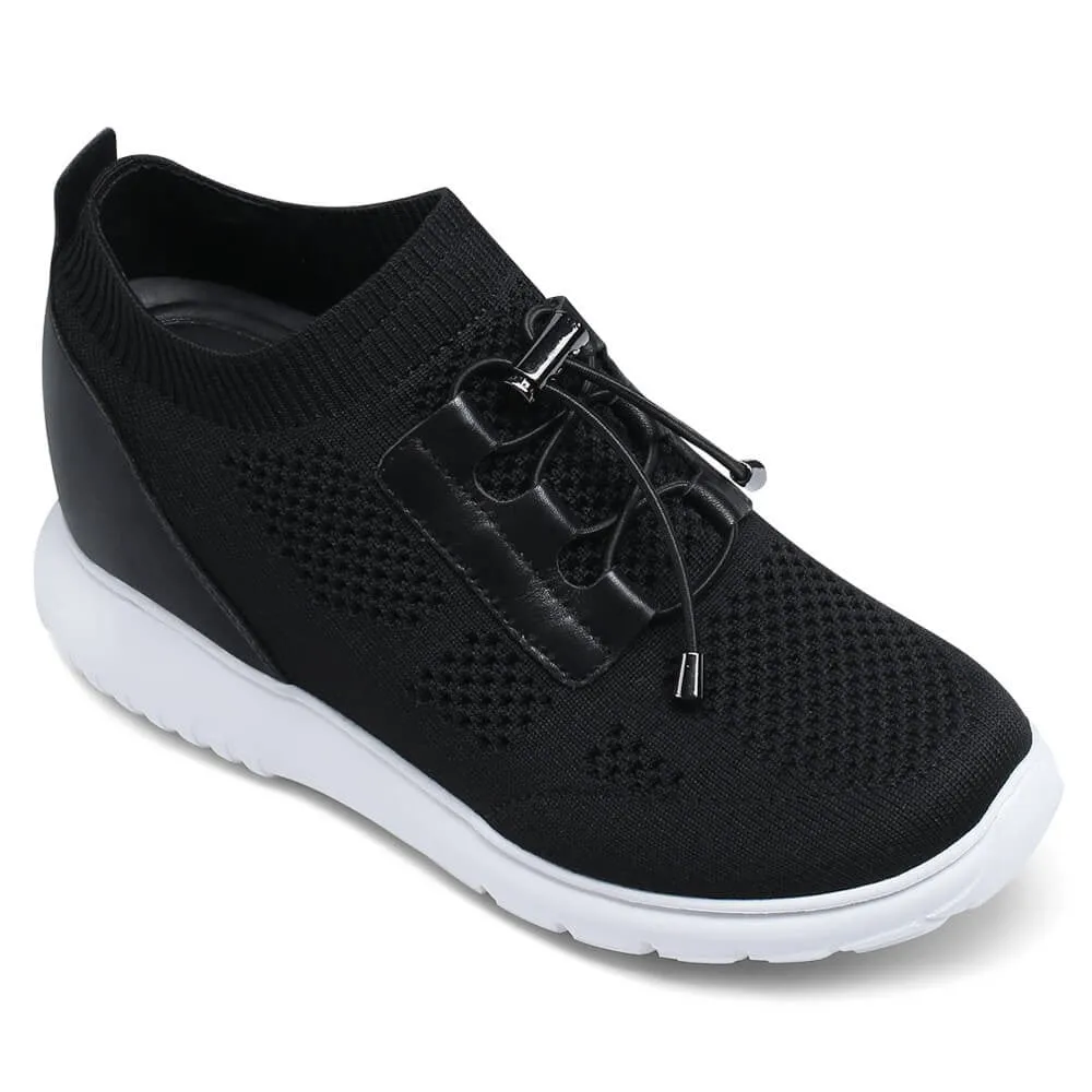 8cm / 3.15 Inches CMR CHAMARIPA Elevator Sneakers For Women - Sneakers To Look Taller - Black Knit Sneakers 8cm / 3.15 Inches