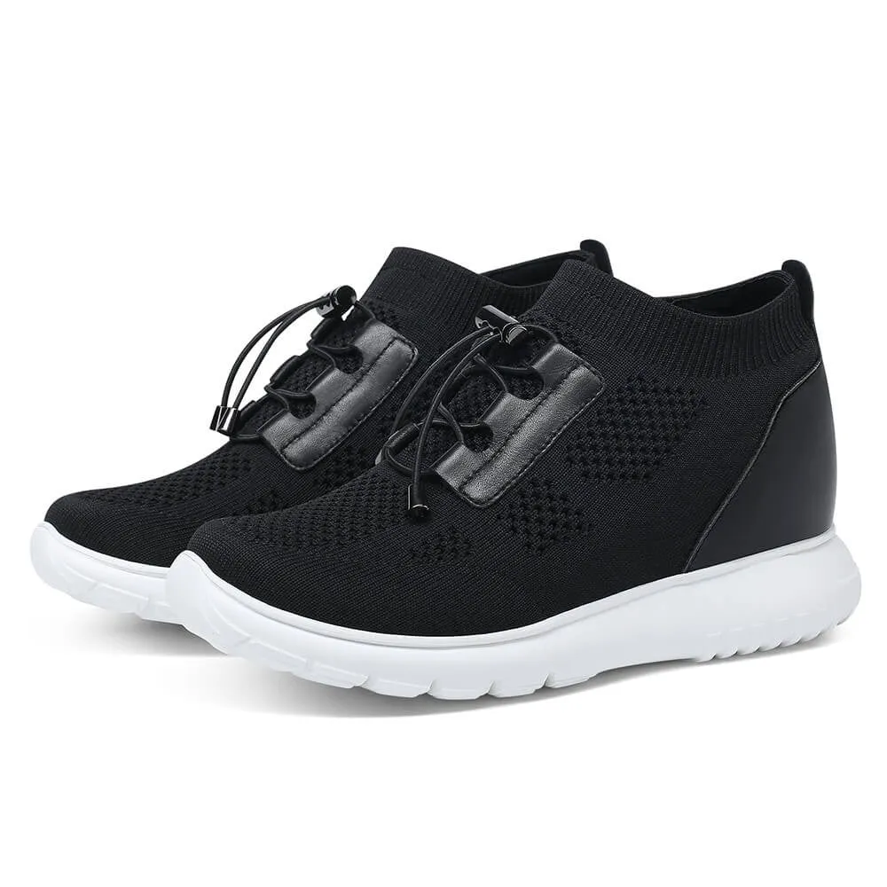 8cm / 3.15 Inches CMR CHAMARIPA Elevator Sneakers For Women - Sneakers To Look Taller - Black Knit Sneakers 8cm / 3.15 Inches