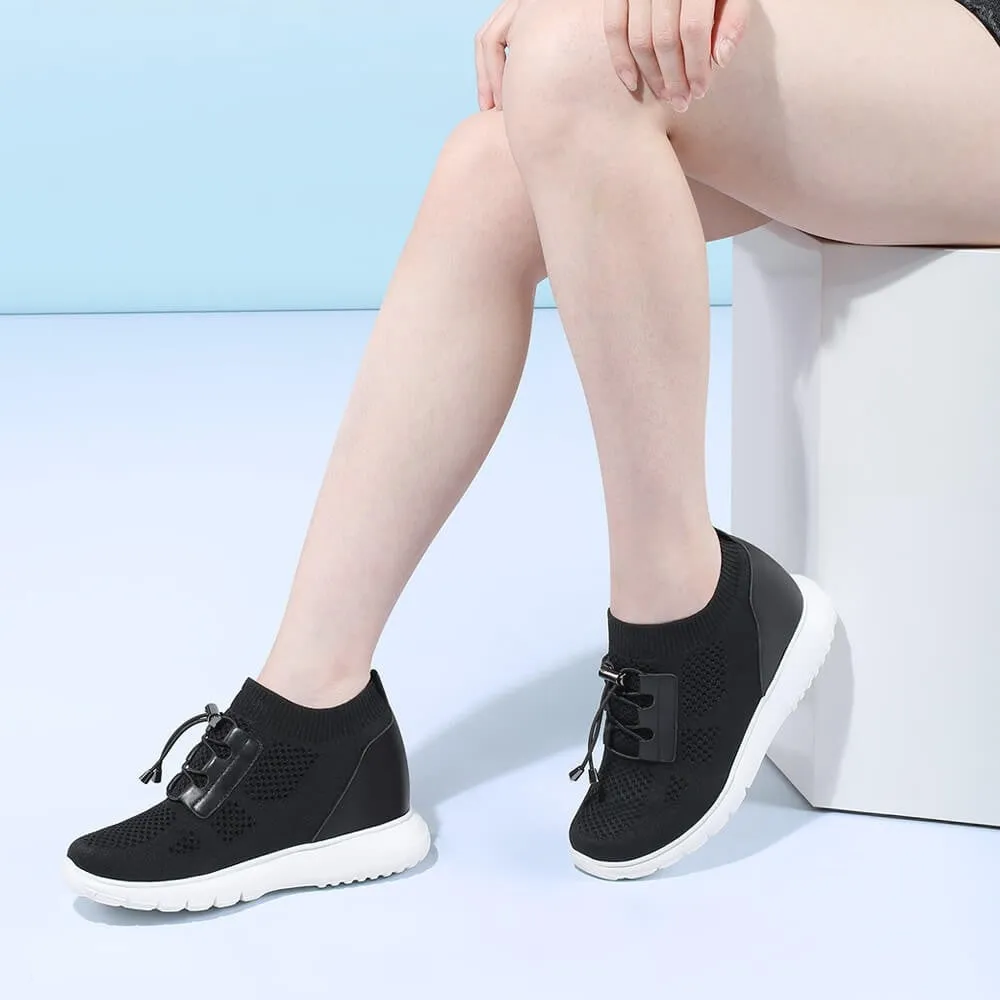 8cm / 3.15 Inches CMR CHAMARIPA Elevator Sneakers For Women - Sneakers To Look Taller - Black Knit Sneakers 8cm / 3.15 Inches