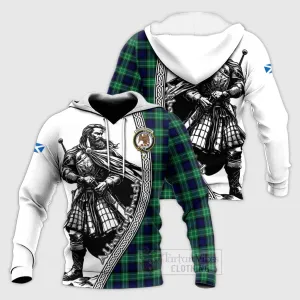 Abercrombie Tartan Clan Crest Knitted Hoodie with Highlander Warrior Celtic Style