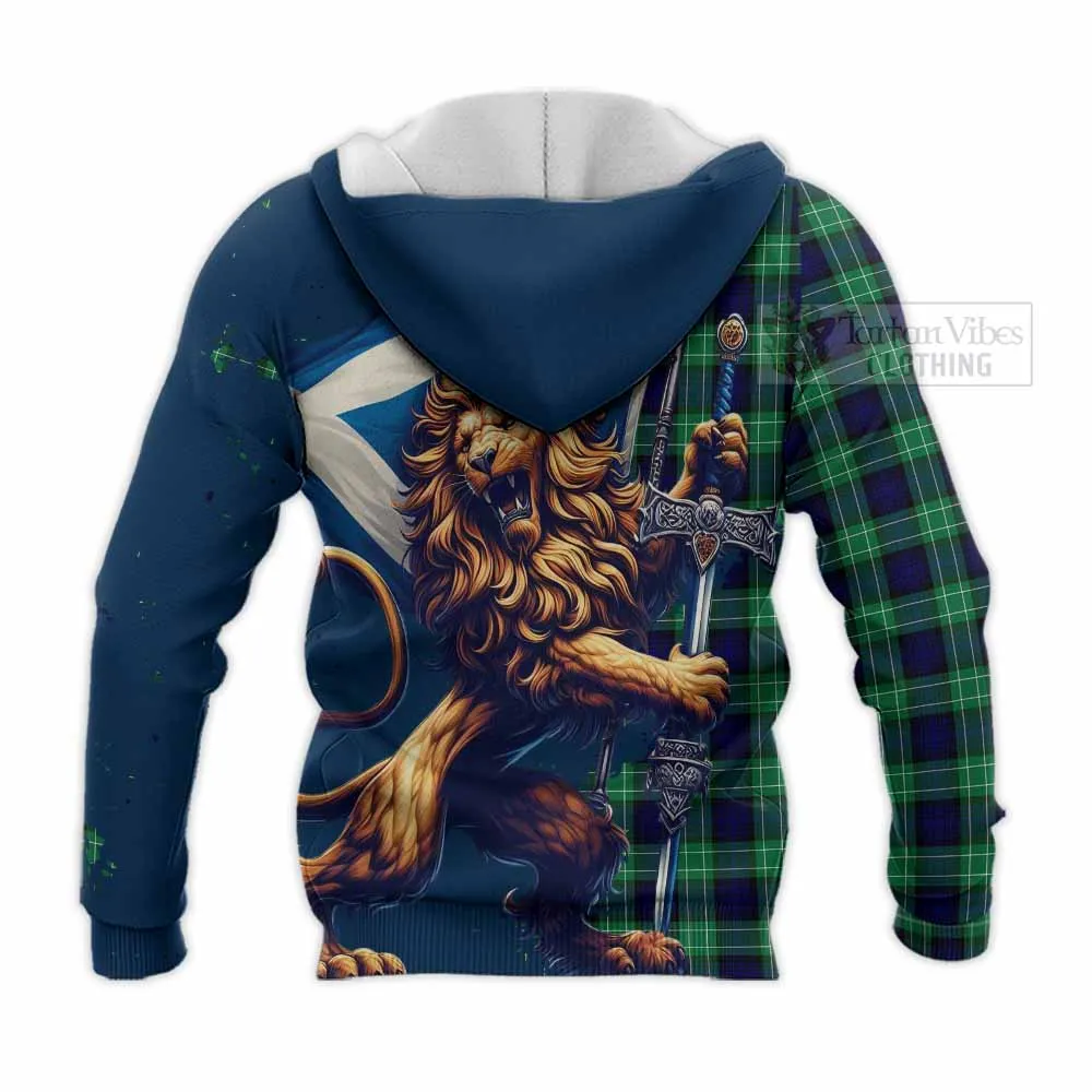 Abercrombie Tartan Family Crest Knitted Hoodie with Scottish Majestic Lion