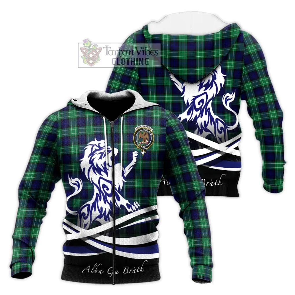 Abercrombie Tartan Knitted Hoodie with Alba Gu Brath Regal Lion Emblem