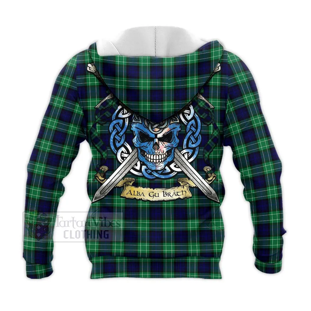 Abercrombie Tartan Knitted Hoodie with Family Crest Celtic Skull Style