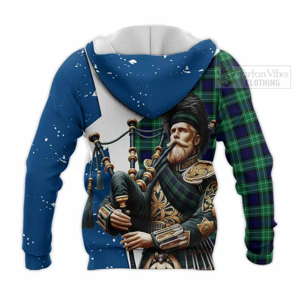 Abercrombie Tartan Knitted Hoodie with Family Crest Scottish Bagpiper Vibes