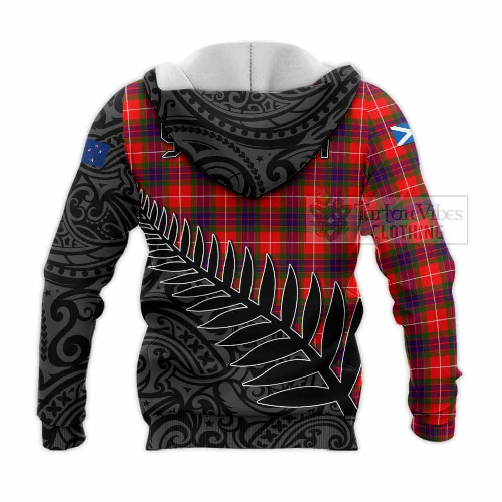 Abernethy Crest Tartan Knitted Hoodie with New Zealand Silver Fern Half Style