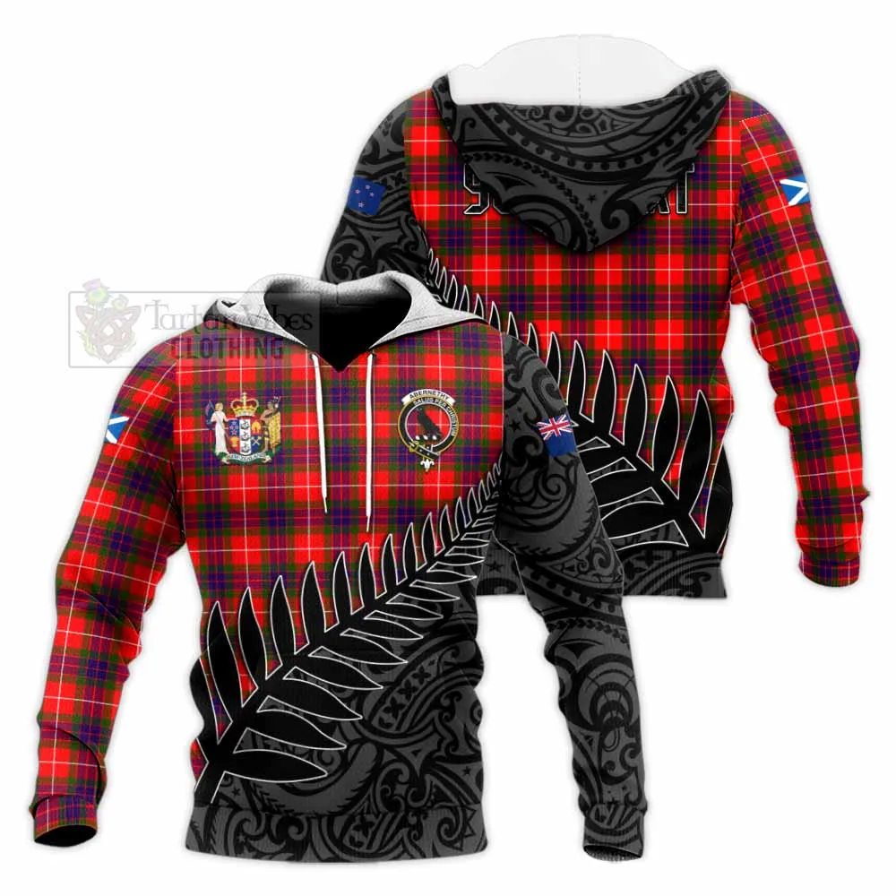 Abernethy Crest Tartan Knitted Hoodie with New Zealand Silver Fern Half Style