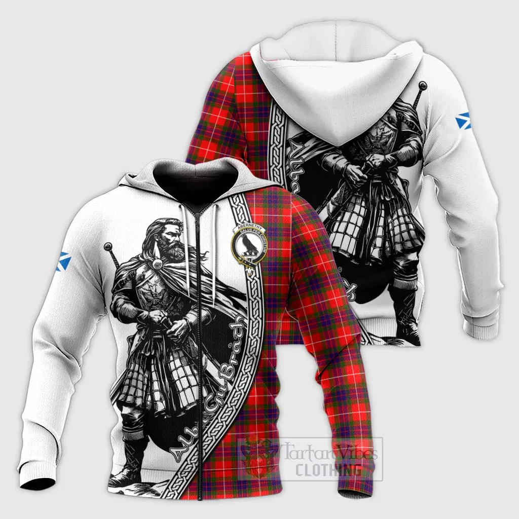 Abernethy Tartan Clan Crest Knitted Hoodie with Highlander Warrior Celtic Style