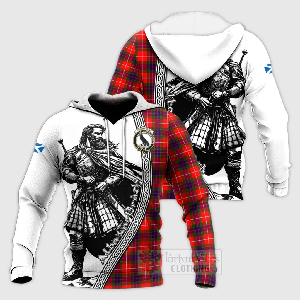 Abernethy Tartan Clan Crest Knitted Hoodie with Highlander Warrior Celtic Style