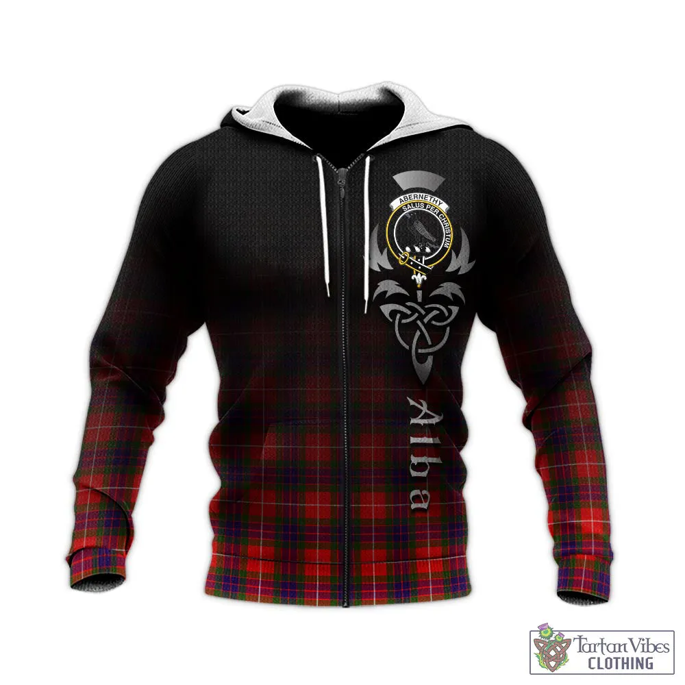 Abernethy Tartan Knitted Hoodie Featuring Alba Gu Brath Family Crest Celtic Inspired