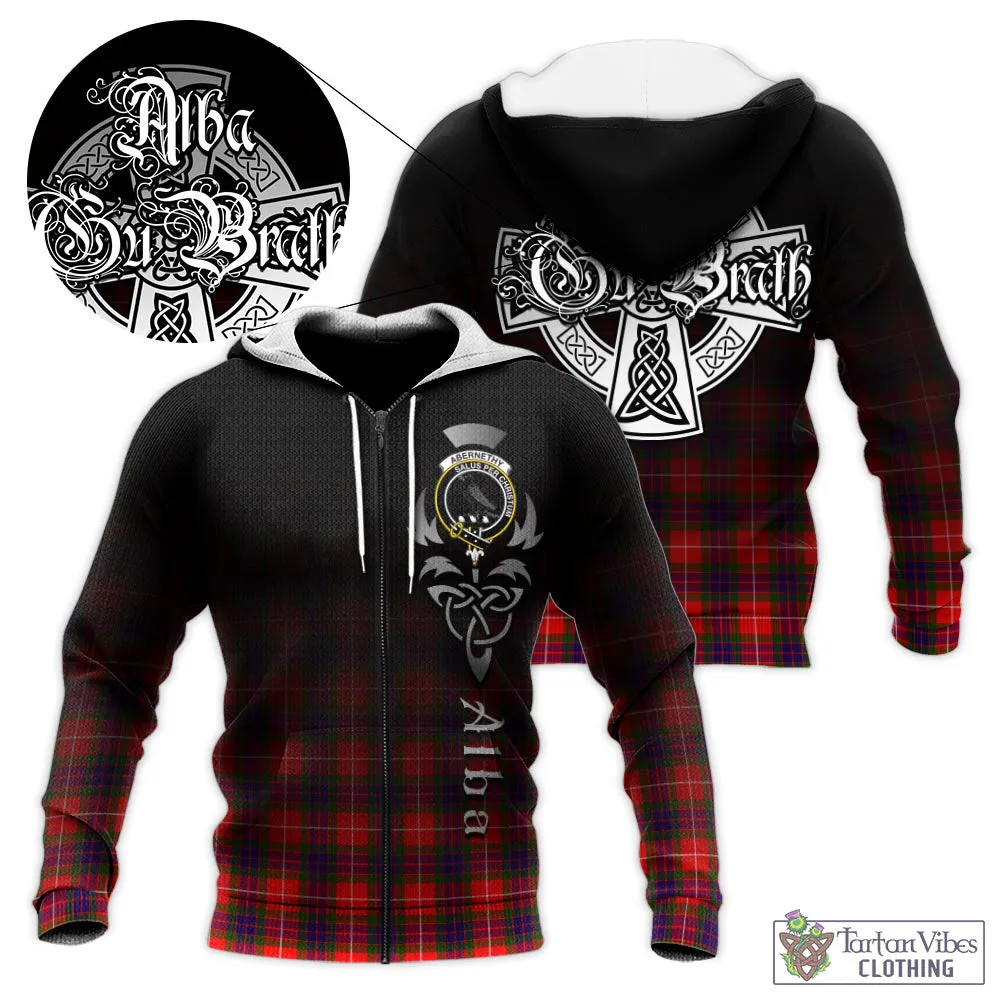 Abernethy Tartan Knitted Hoodie Featuring Alba Gu Brath Family Crest Celtic Inspired