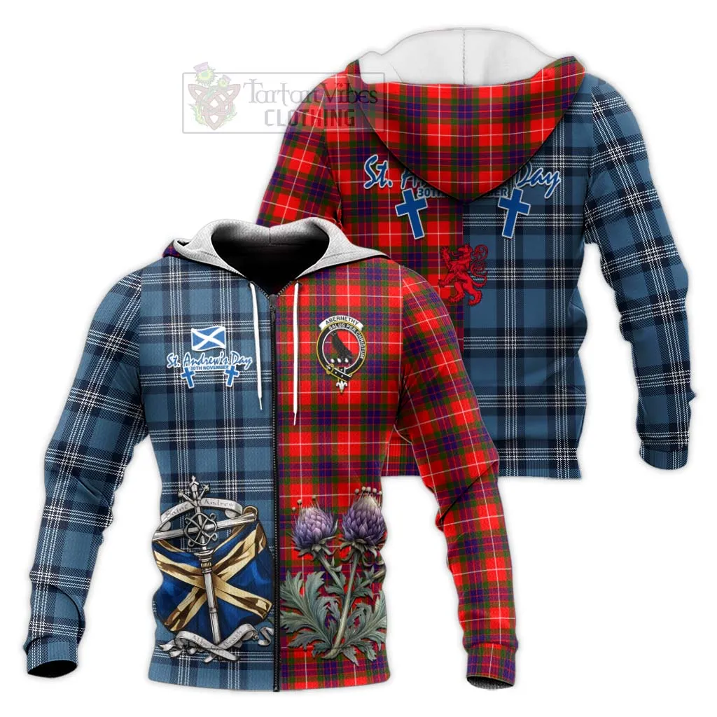 Abernethy Tartan Knitted Hoodie Happy St. Andrew's Day Half Tartan Style