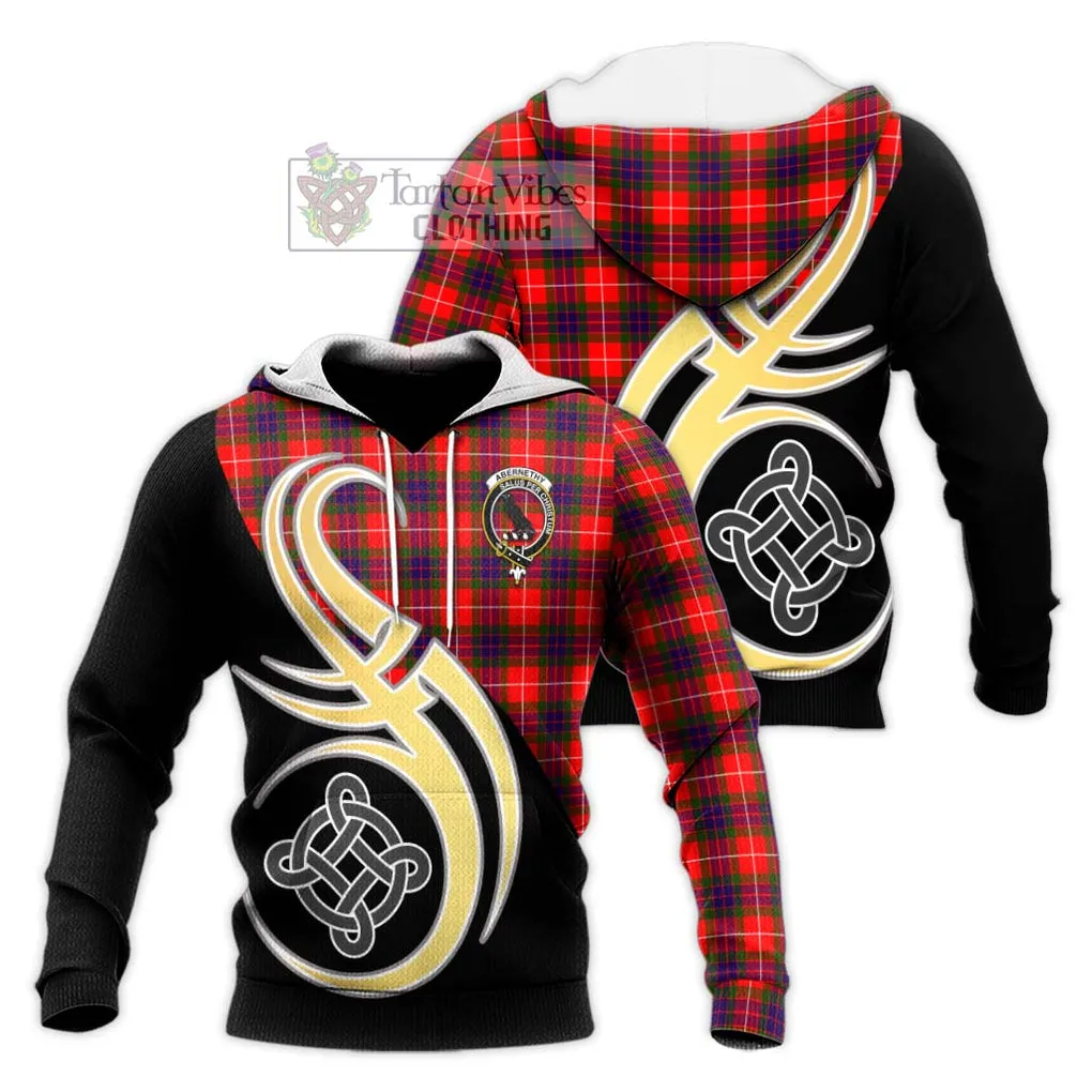 Abernethy Tartan Knitted Hoodie with Family Crest and Celtic Symbol Style