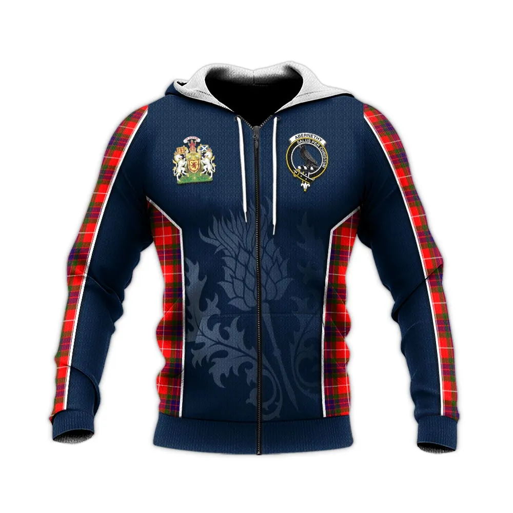 Abernethy Tartan Knitted Hoodie with Family Crest and Scottish Thistle Vibes Sport Style