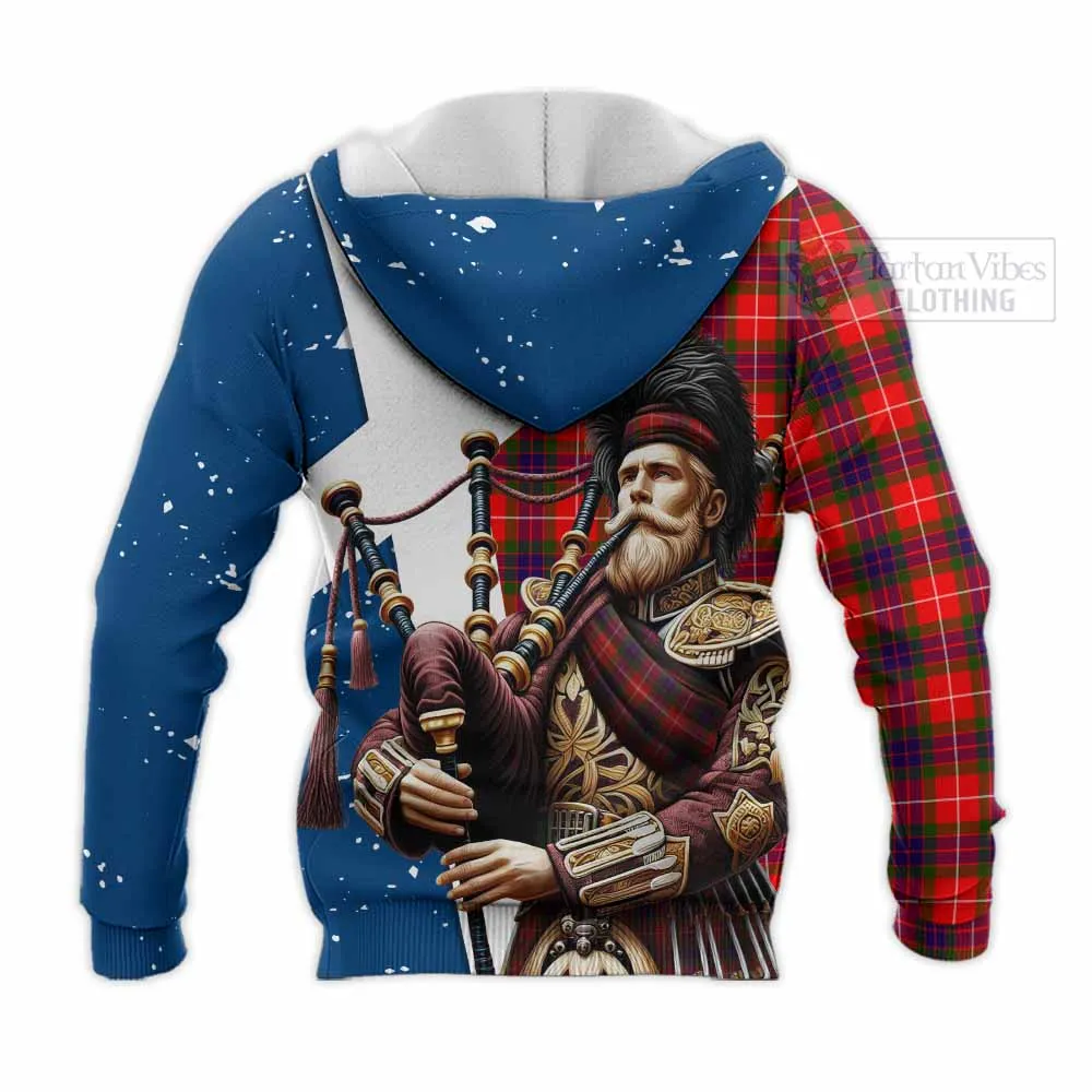 Abernethy Tartan Knitted Hoodie with Family Crest Scottish Bagpiper Vibes