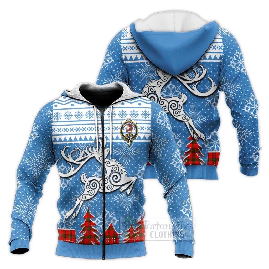 Adair Clan Christmas Knitted Hoodie Celtic Reindeer Style