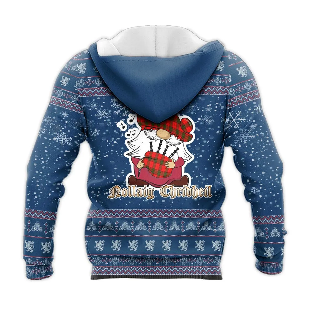 Adair Clan Christmas Knitted Hoodie with Funny Gnome Playing Bagpipes