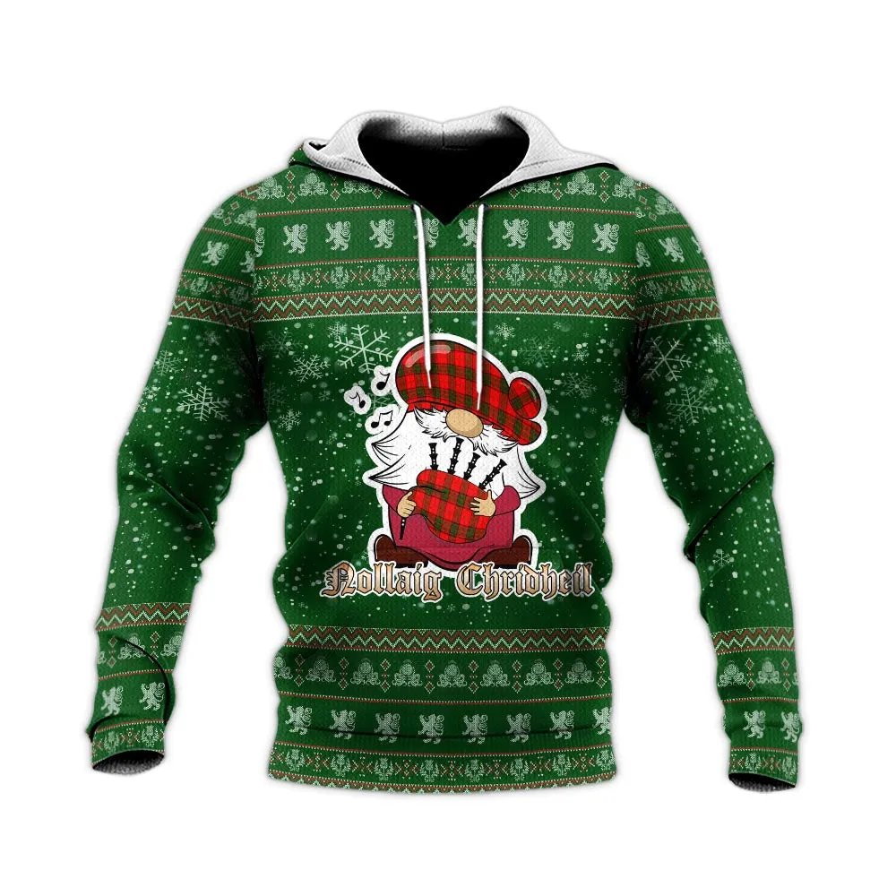 Adair Clan Christmas Knitted Hoodie with Funny Gnome Playing Bagpipes