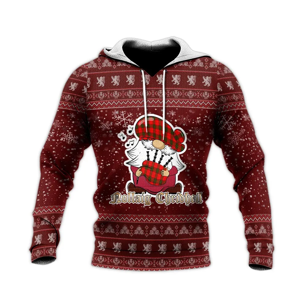 Adair Clan Christmas Knitted Hoodie with Funny Gnome Playing Bagpipes