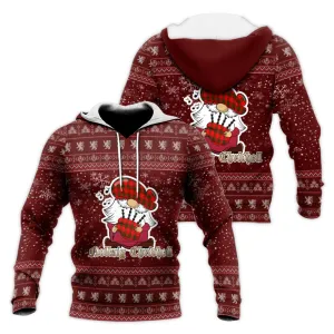 Adair Clan Christmas Knitted Hoodie with Funny Gnome Playing Bagpipes