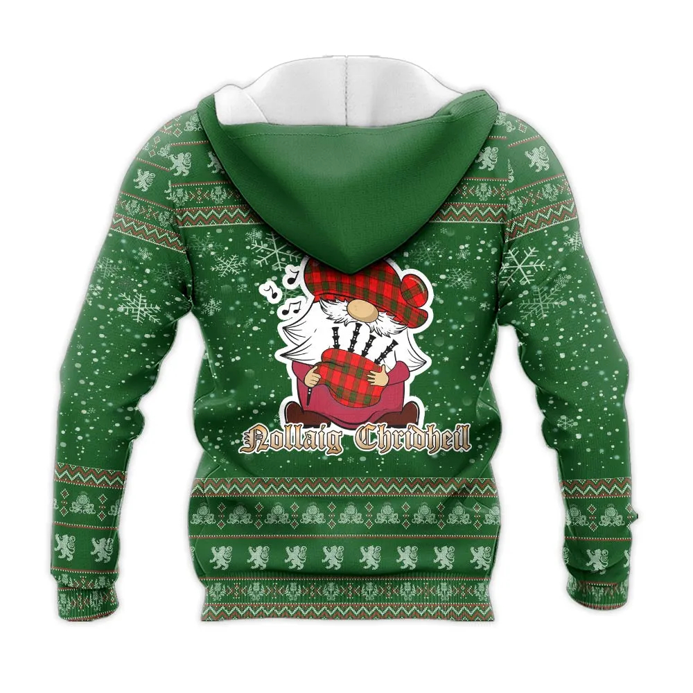 Adair Clan Christmas Knitted Hoodie with Funny Gnome Playing Bagpipes