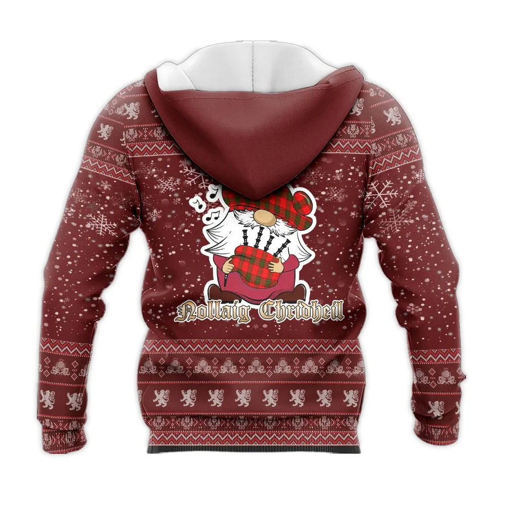 Adair Clan Christmas Knitted Hoodie with Funny Gnome Playing Bagpipes