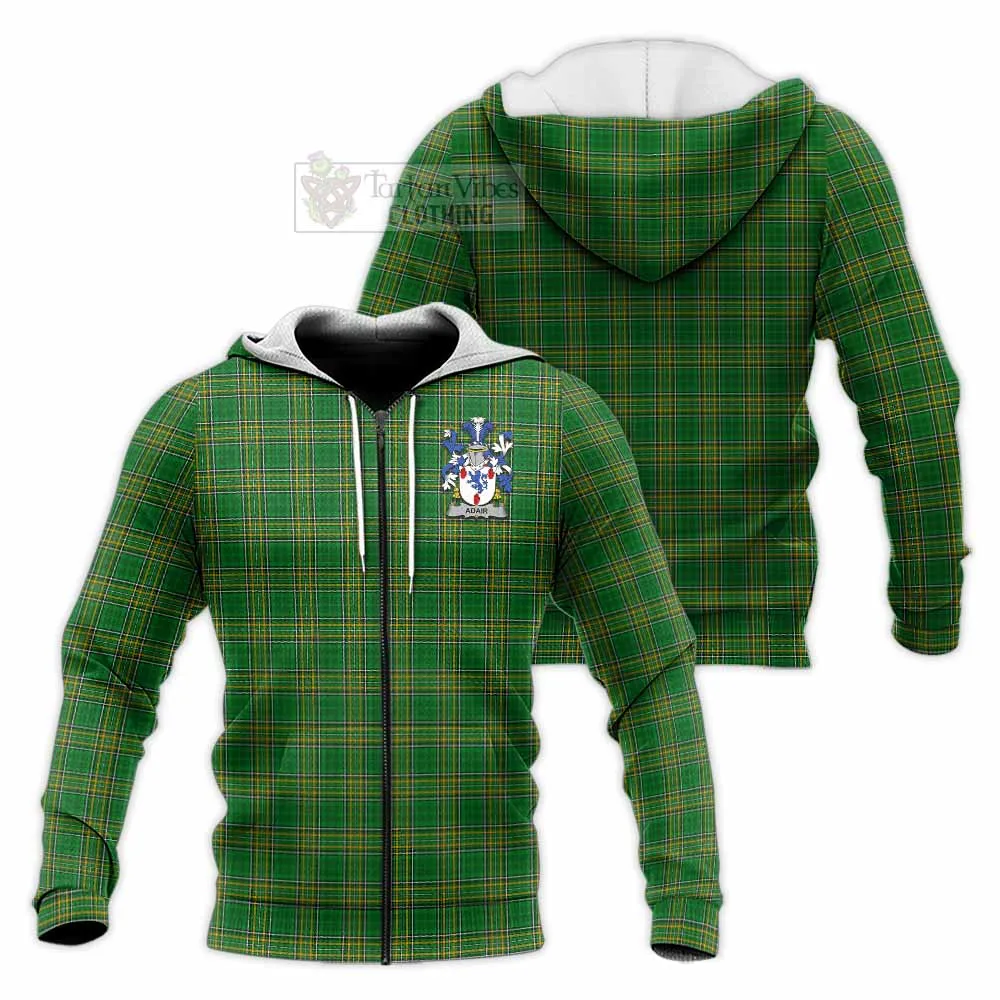 Adair Irish Clan Tartan Knitted Hoodie with Coat of Arms