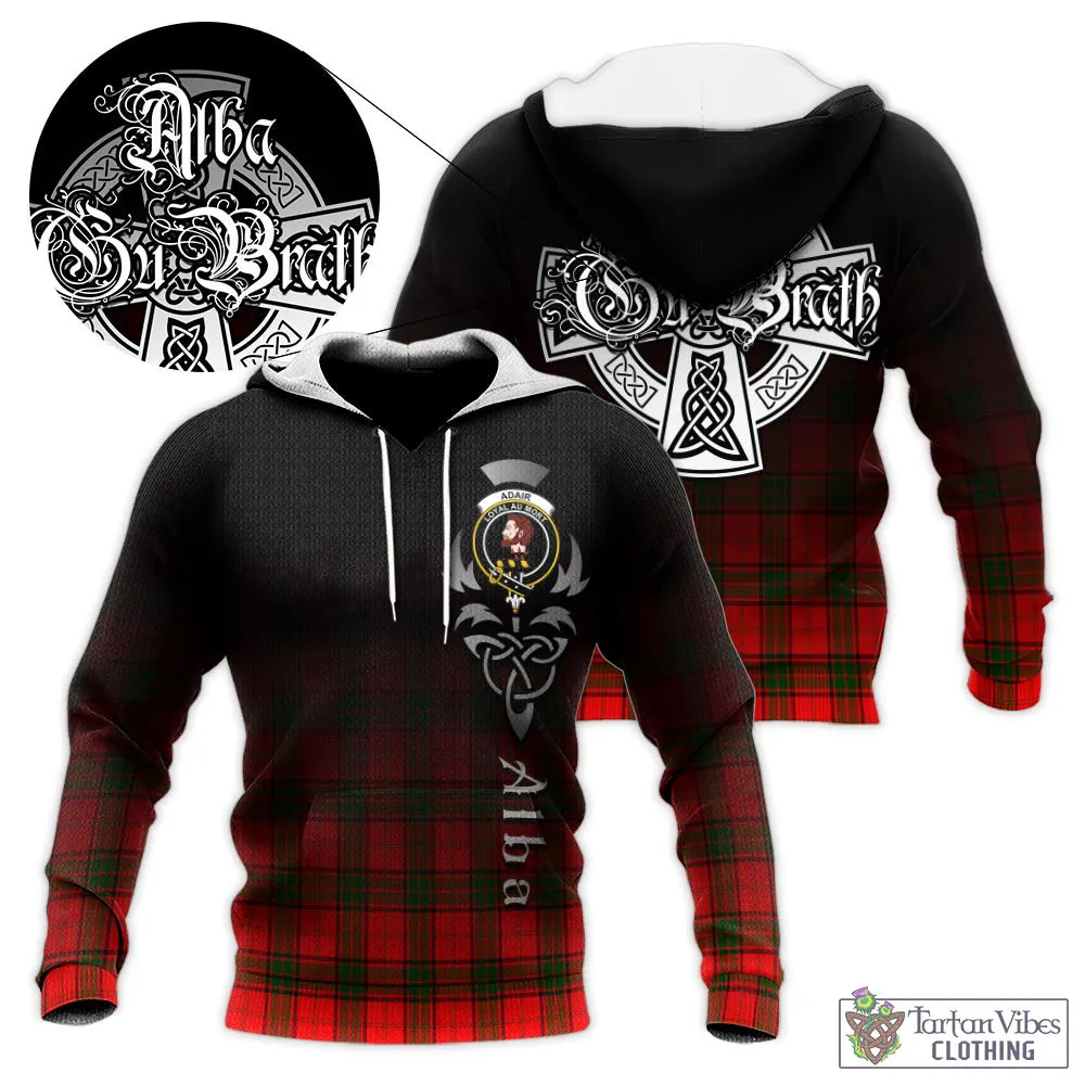 Adair Tartan Knitted Hoodie Featuring Alba Gu Brath Family Crest Celtic Inspired