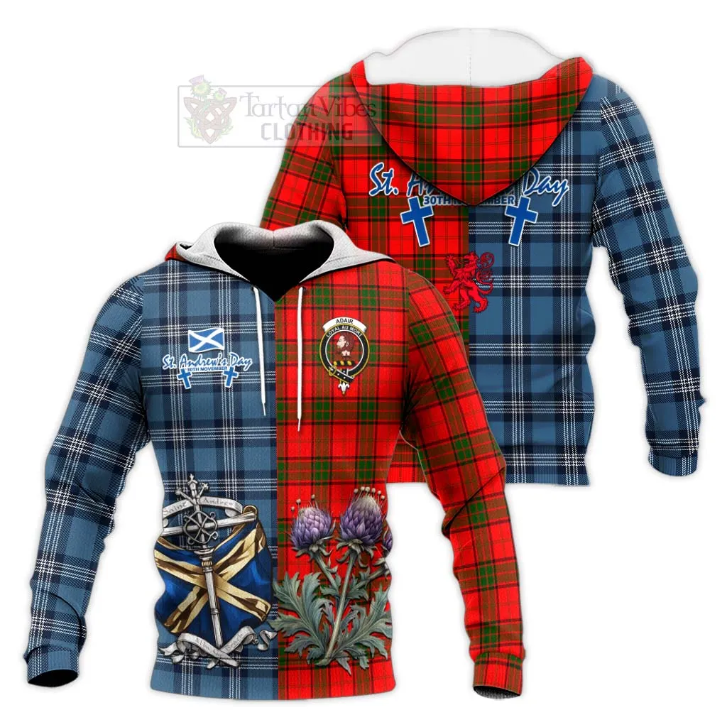 Adair Tartan Knitted Hoodie Happy St. Andrew's Day Half Tartan Style