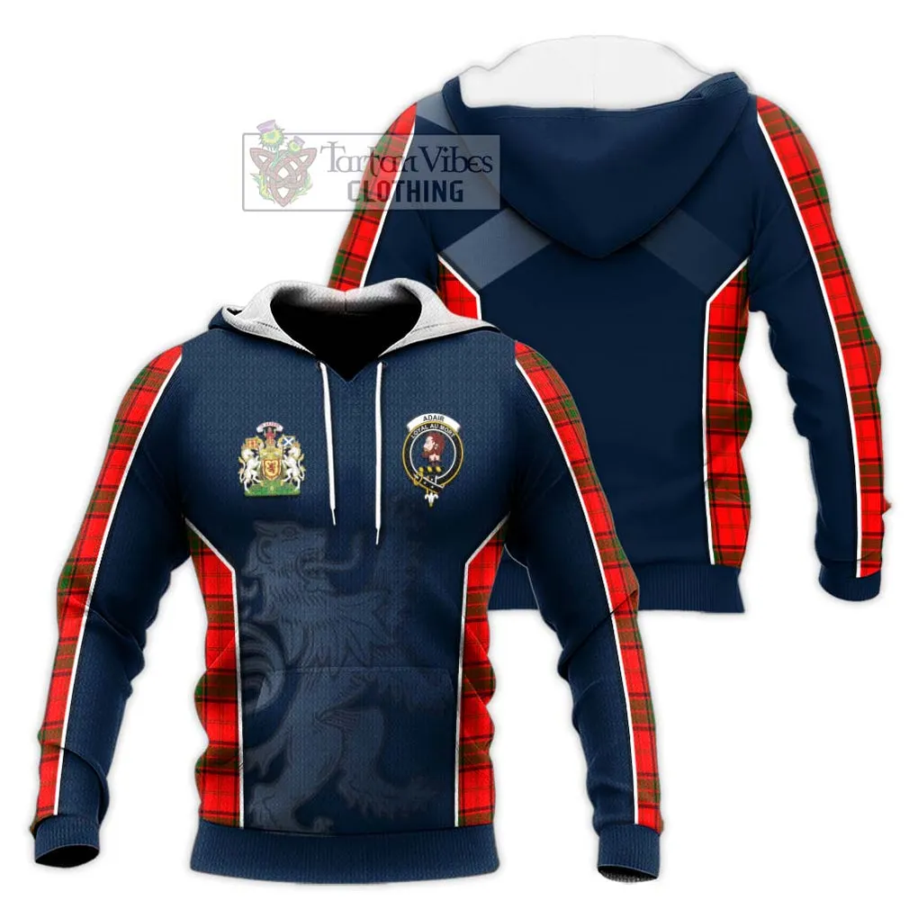 Adair Tartan Knitted Hoodie with Family Crest and Lion Rampant Vibes Sport Style