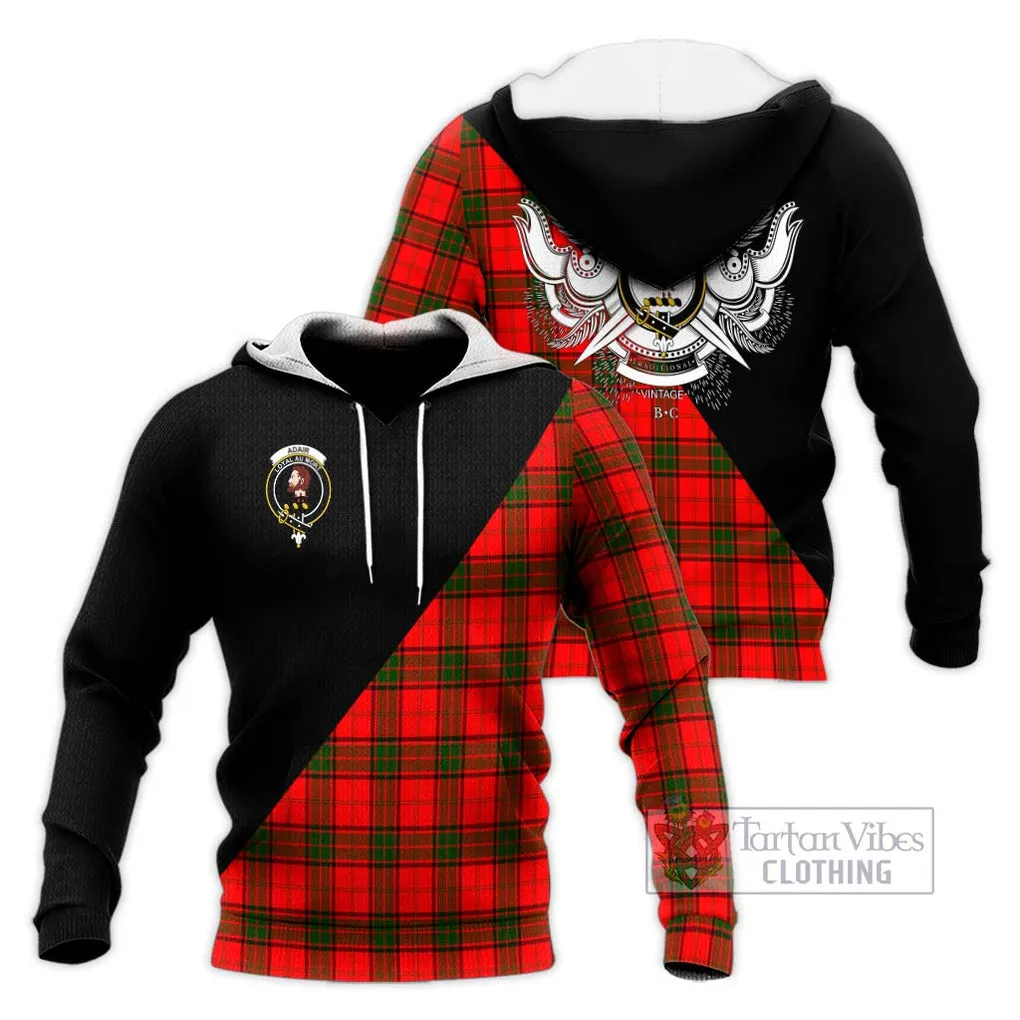 Adair Tartan Knitted Hoodie with Family Crest and Military Logo Style