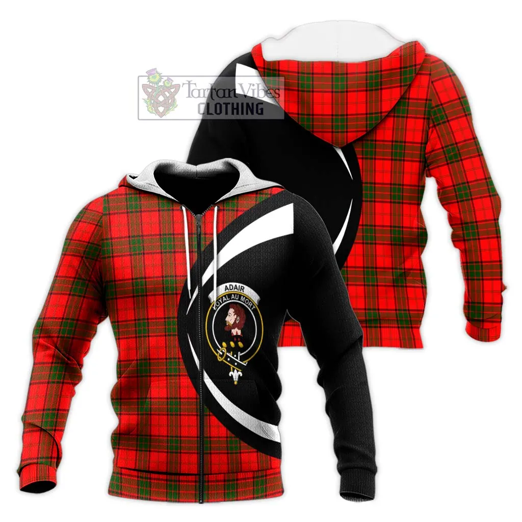 Adair Tartan Knitted Hoodie with Family Crest Circle Style