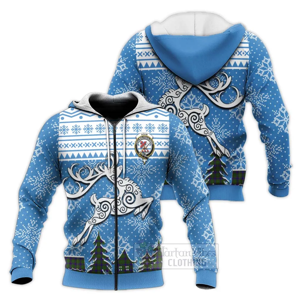 Adam Clan Christmas Knitted Hoodie Celtic Reindeer Style