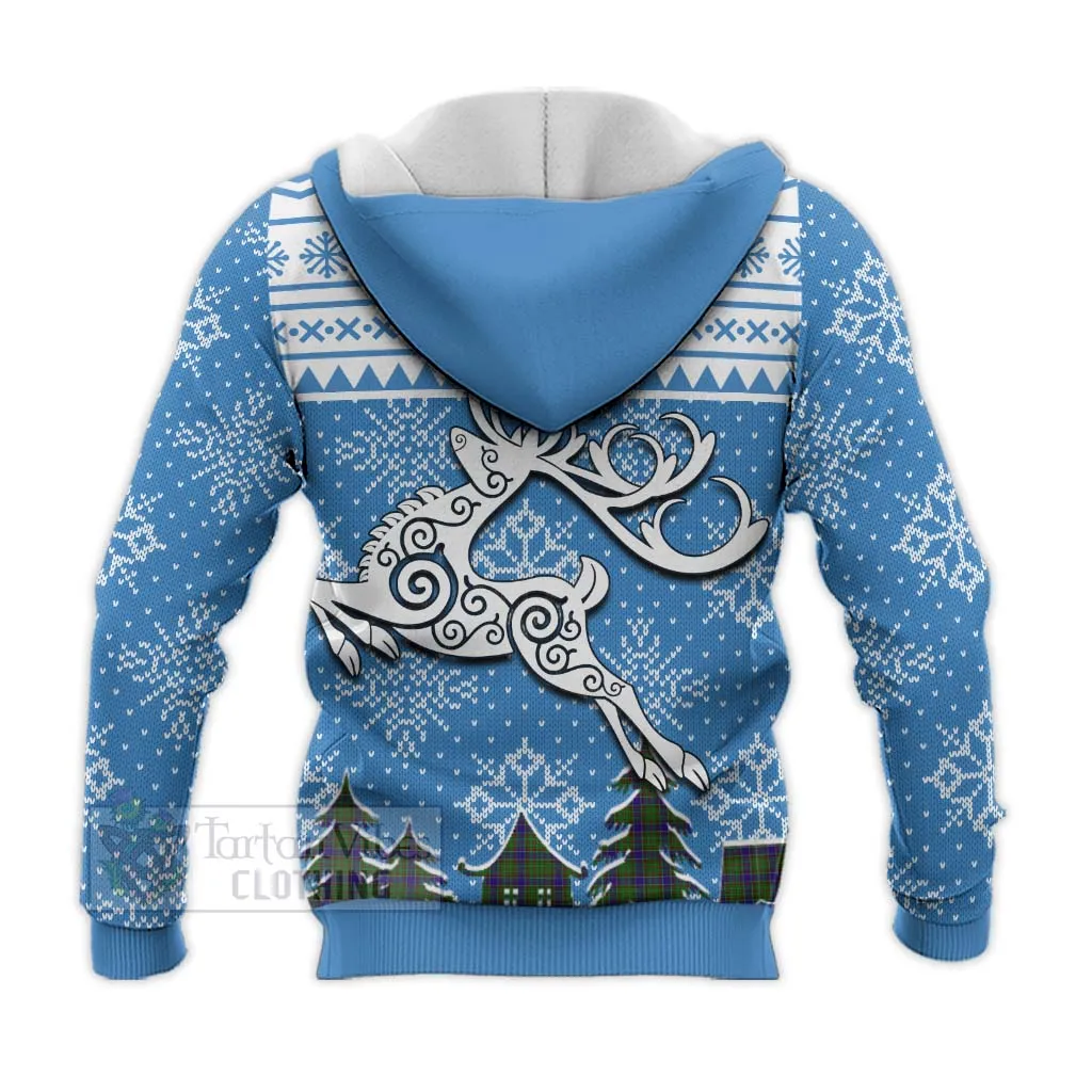 Adam Clan Christmas Knitted Hoodie Celtic Reindeer Style