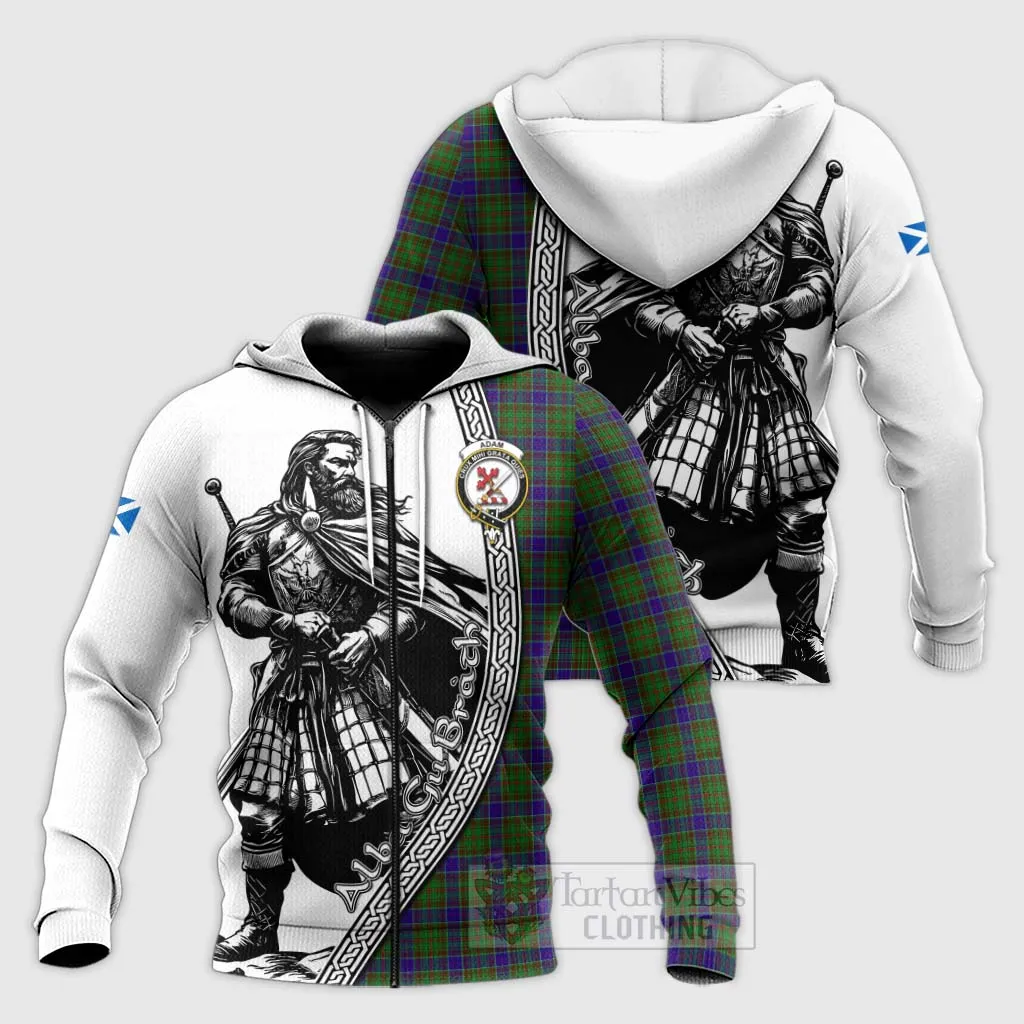 Adam Tartan Clan Crest Knitted Hoodie with Highlander Warrior Celtic Style