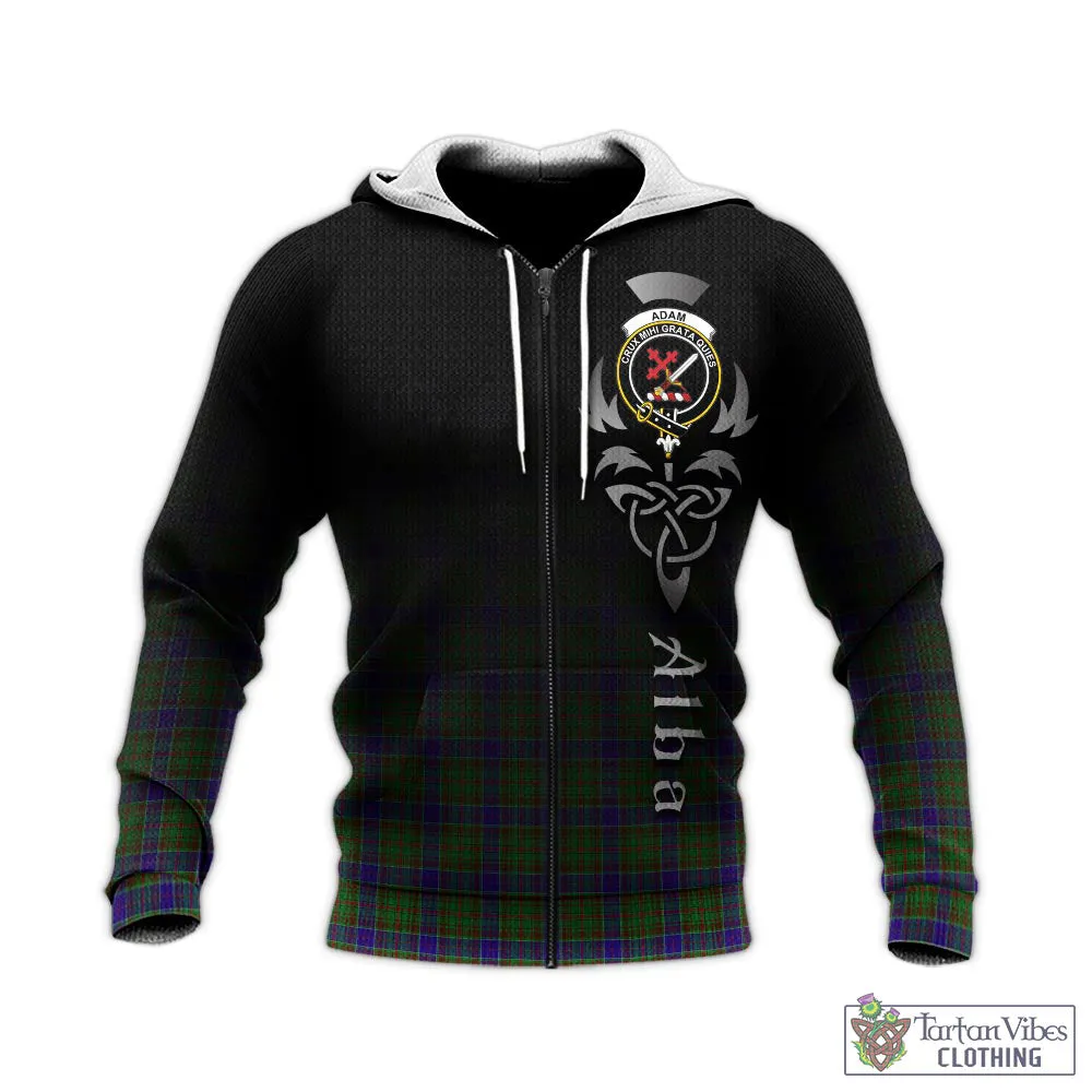 Adam Tartan Knitted Hoodie Featuring Alba Gu Brath Family Crest Celtic Inspired