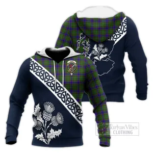 Adam Tartan Knitted Hoodie Featuring Thistle and Scotland Map