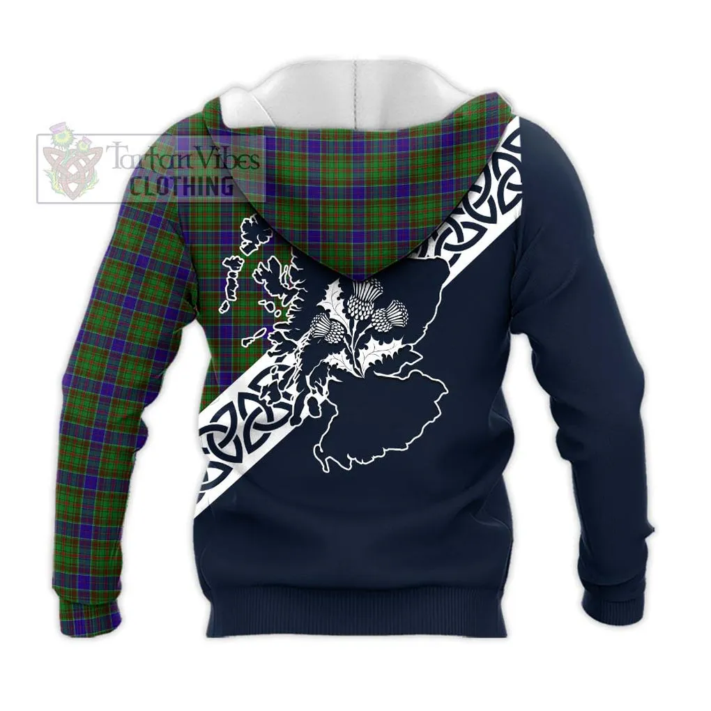 Adam Tartan Knitted Hoodie Featuring Thistle and Scotland Map