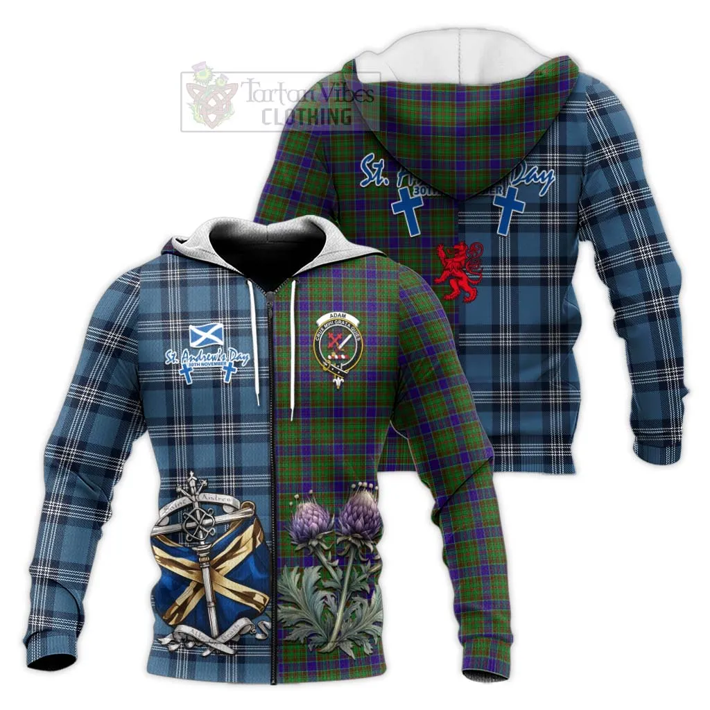 Adam Tartan Knitted Hoodie Happy St. Andrew's Day Half Tartan Style