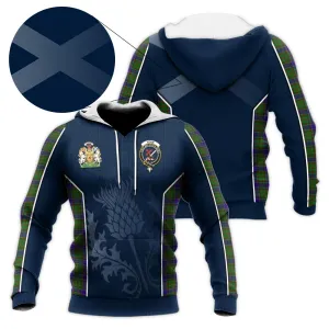 Adam Tartan Knitted Hoodie with Family Crest and Scottish Thistle Vibes Sport Style