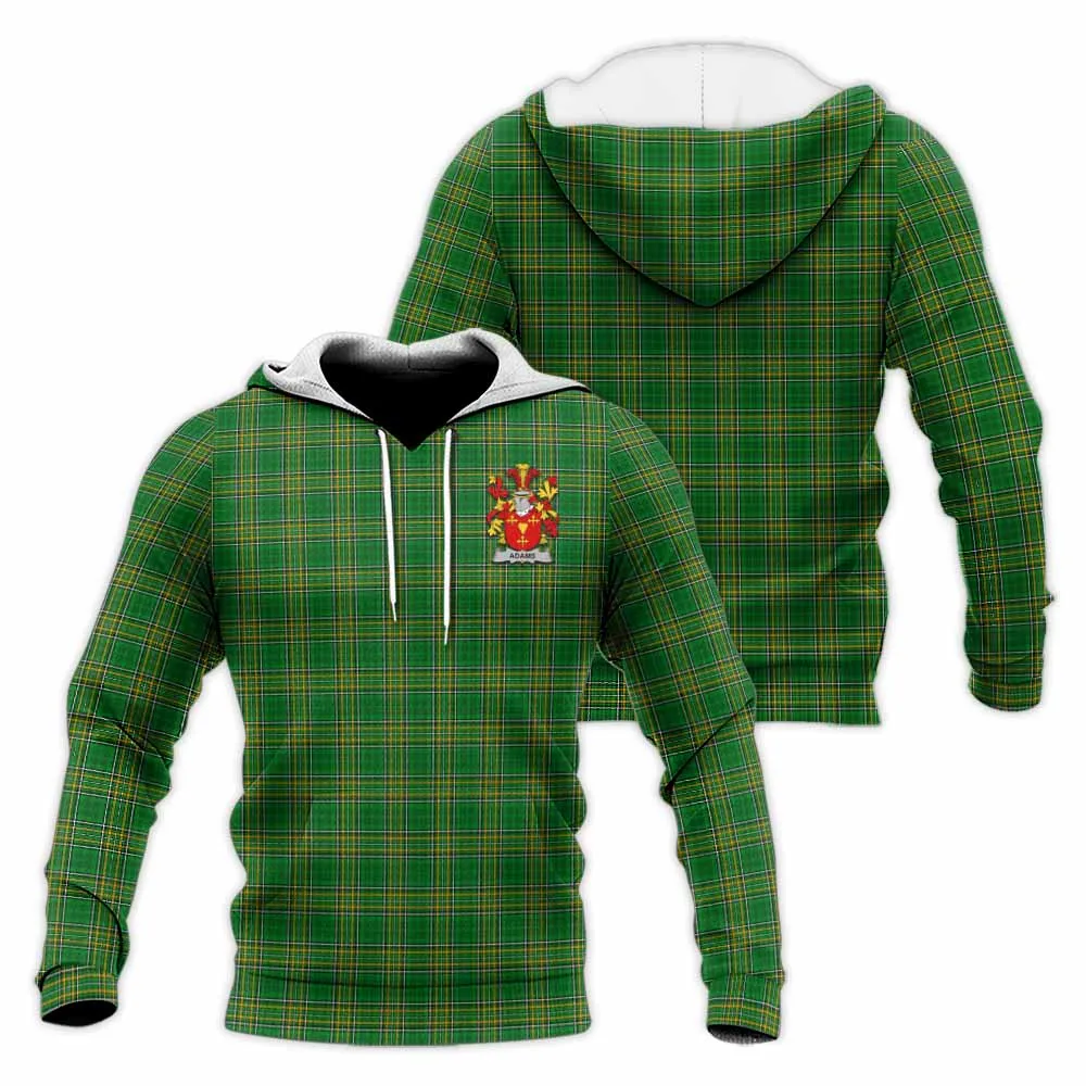 Adams Irish Clan Tartan Knitted Hoodie with Coat of Arms