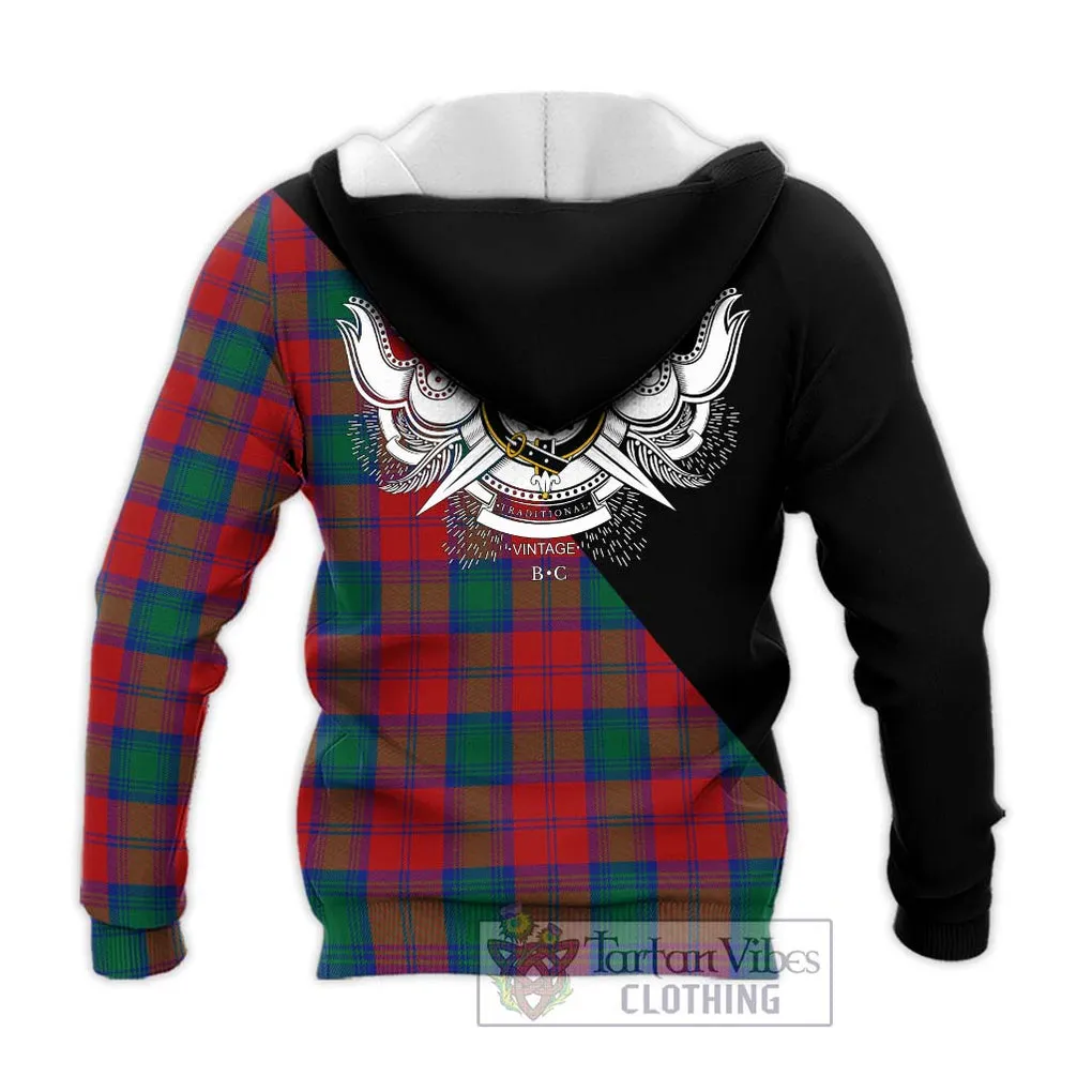 Affleck Tartan Knitted Hoodie with Family Crest and Military Logo Style