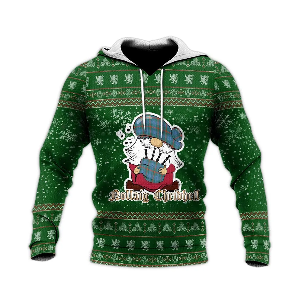 Agnew Ancient Clan Christmas Knitted Hoodie with Funny Gnome Playing Bagpipes